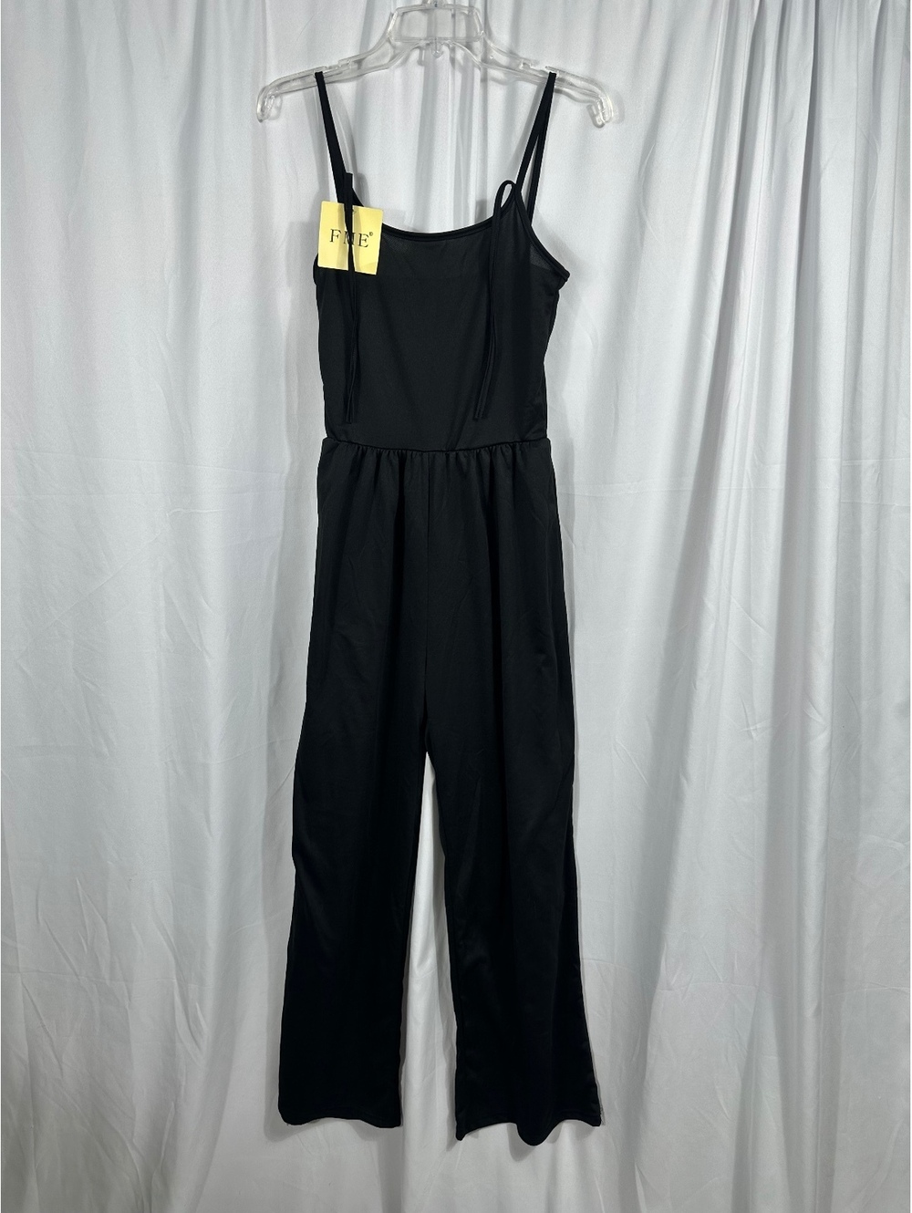 FME Women's Black Sleeveless Jumpsuit with Spaghetti Straps Small